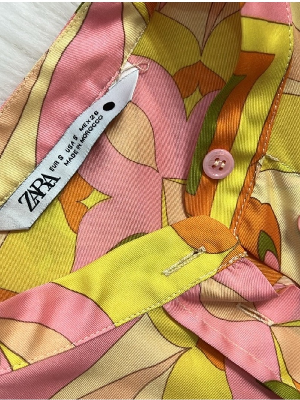 Zara Vibrant Abstract 70's Pink Orange Yellow Green Printed Set - Picture 4 of 13